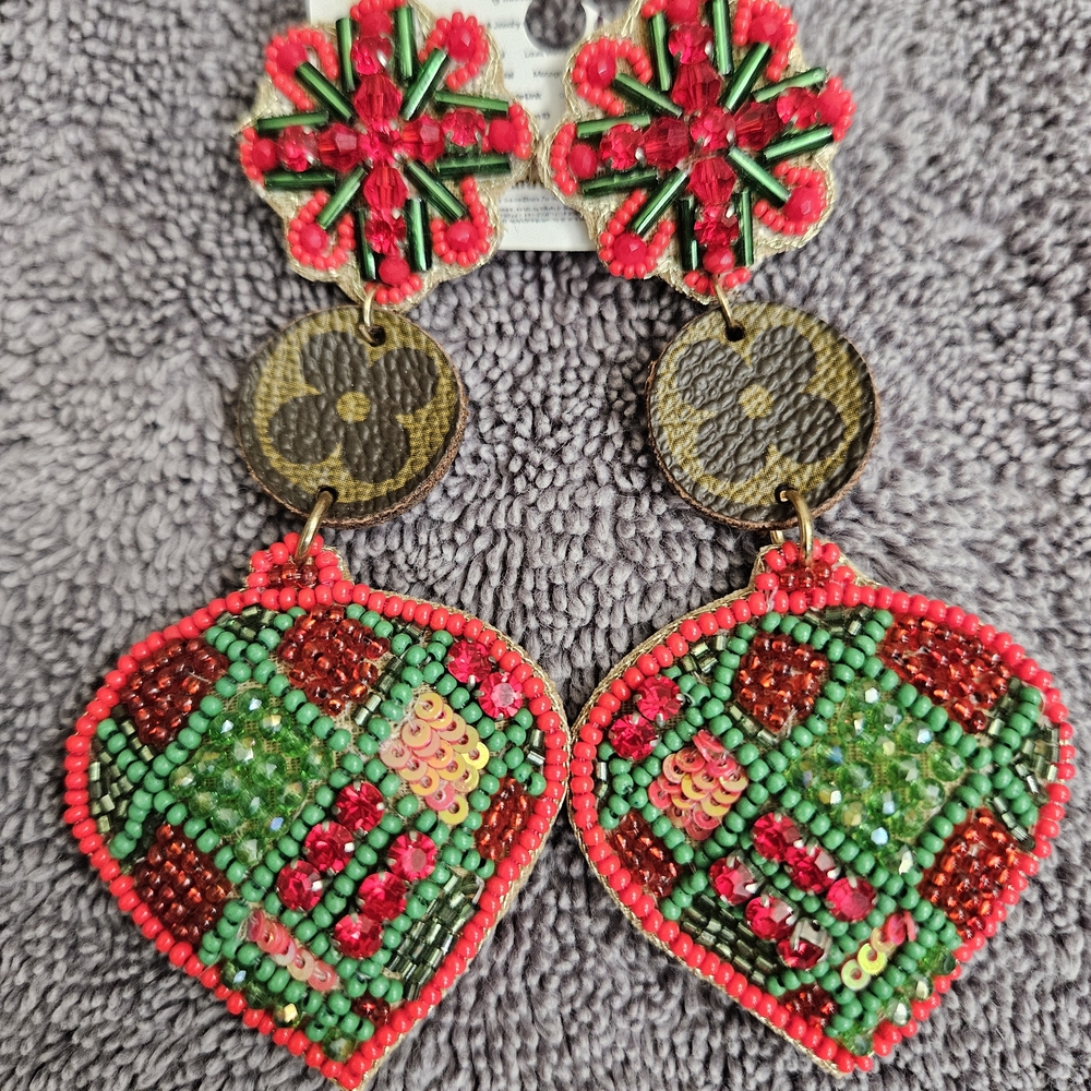 LV UPCYCLE. NEW.Colorful Beaded Statement Earrings.